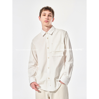NUMBER HERE纯棉轻薄透气解构口袋休闲长袖衬衫男款23300110325