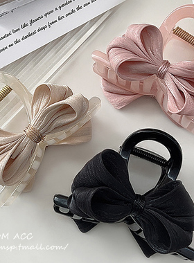 2023新款抓夹优雅网纱蝴蝶结发夹女后脑勺盘发鲨鱼夹气质发卡头饰