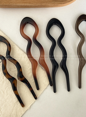 U型波浪亮面复古插梳发簪女后脑勺盘发神器簪子高级感发钗丸子头