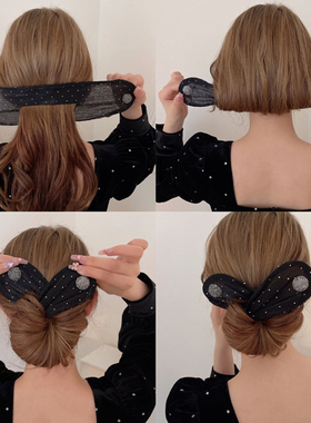 懒人低丸子头魔术扭扭夹扎头盘发神器女夏季2023新款布艺发饰发卡