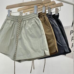 批发美式百搭高腰速干短裤女夏季松紧腰a字宽松显瘦热裤休闲运动