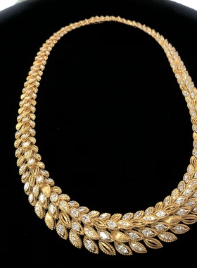 18K黄金色麦田麦穗天然钻石项链