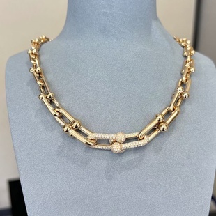 高级珠宝定制18K玫瑰金HardWear双扣满钻渐变链环项链真金真钻