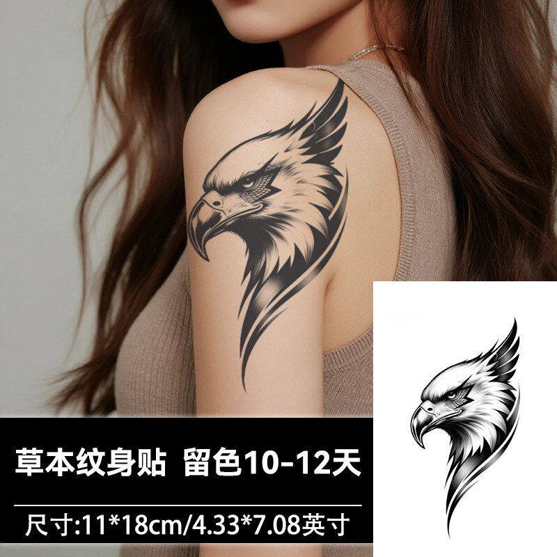 两张霸气鹰草本纹身贴纸男女遮疤仿真刺青腿部高级感防水持久图腾