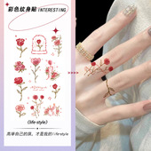 2张•锁骨纹身贴防水持久女情侣高级感红色玫瑰花仿真ins风不反光