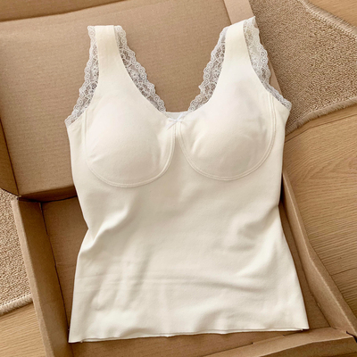 磨毛保暖背心女加厚自带胸垫