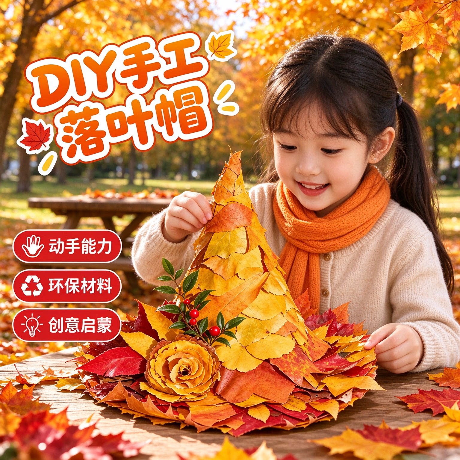 万圣节手工DIY魔法创意树叶帽子生日氛围感道具晒秋幼儿园儿童女