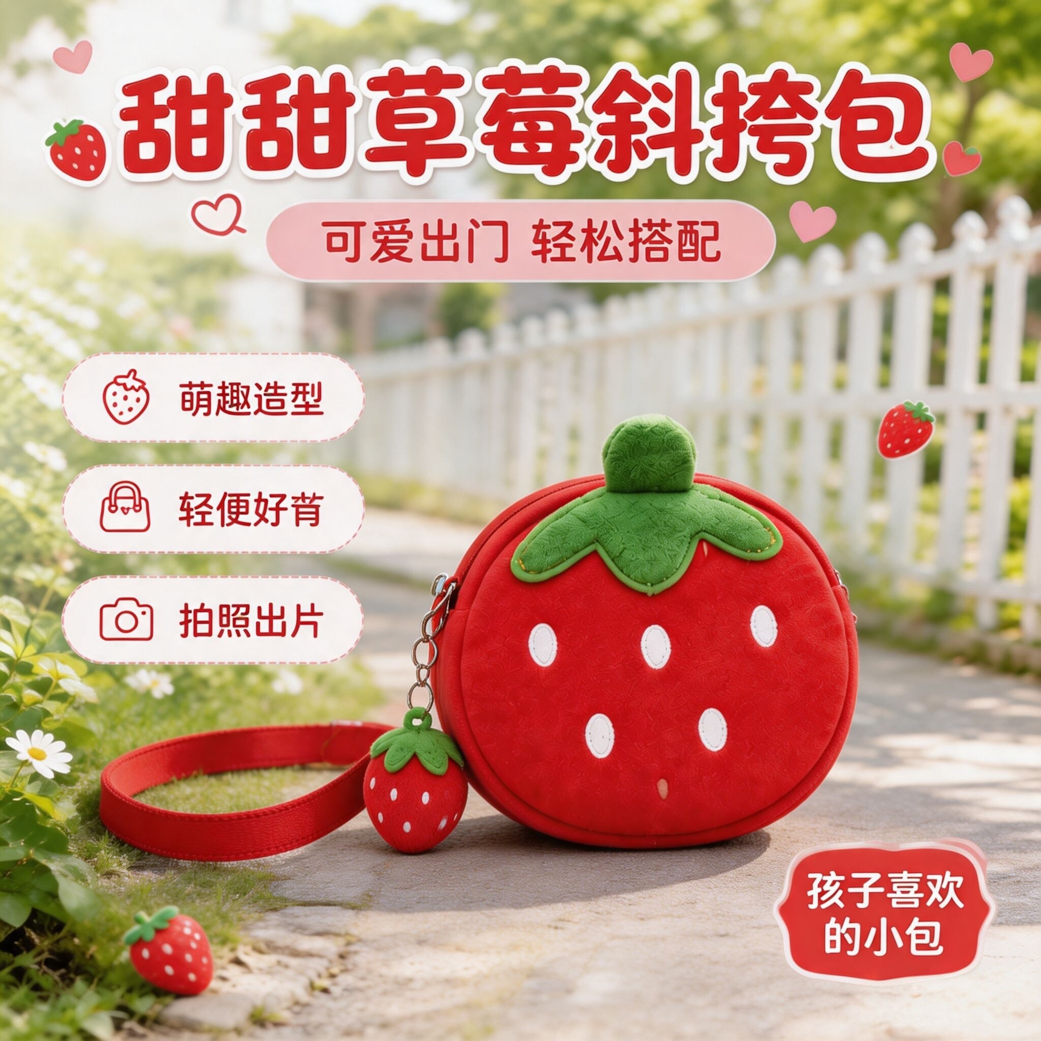 儿童斜挎包女童包包可爱草莓包包毛绒JK小女孩小挎包外出洋气礼物图片