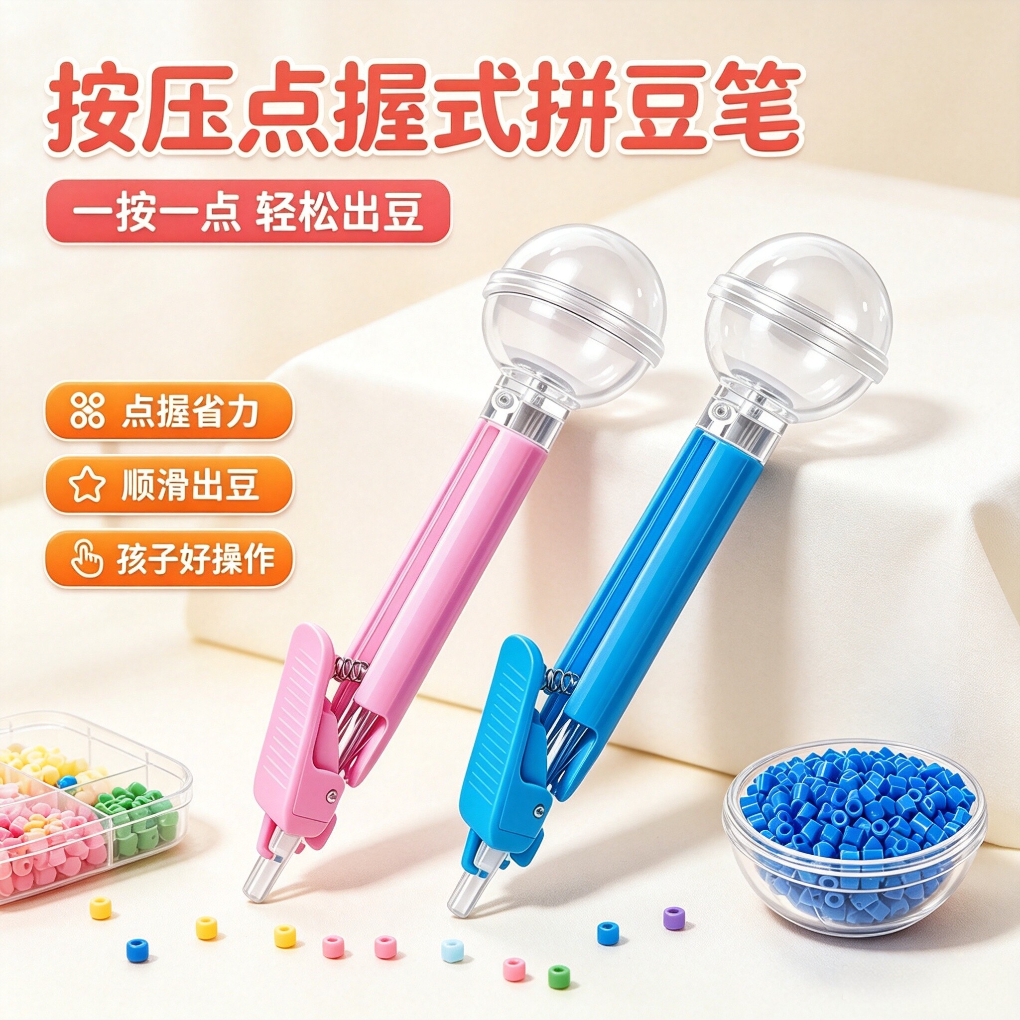 正版生煎包按压式自动拼豆笔拼豆工具点握拼豆笔省力辅助工具神器图片