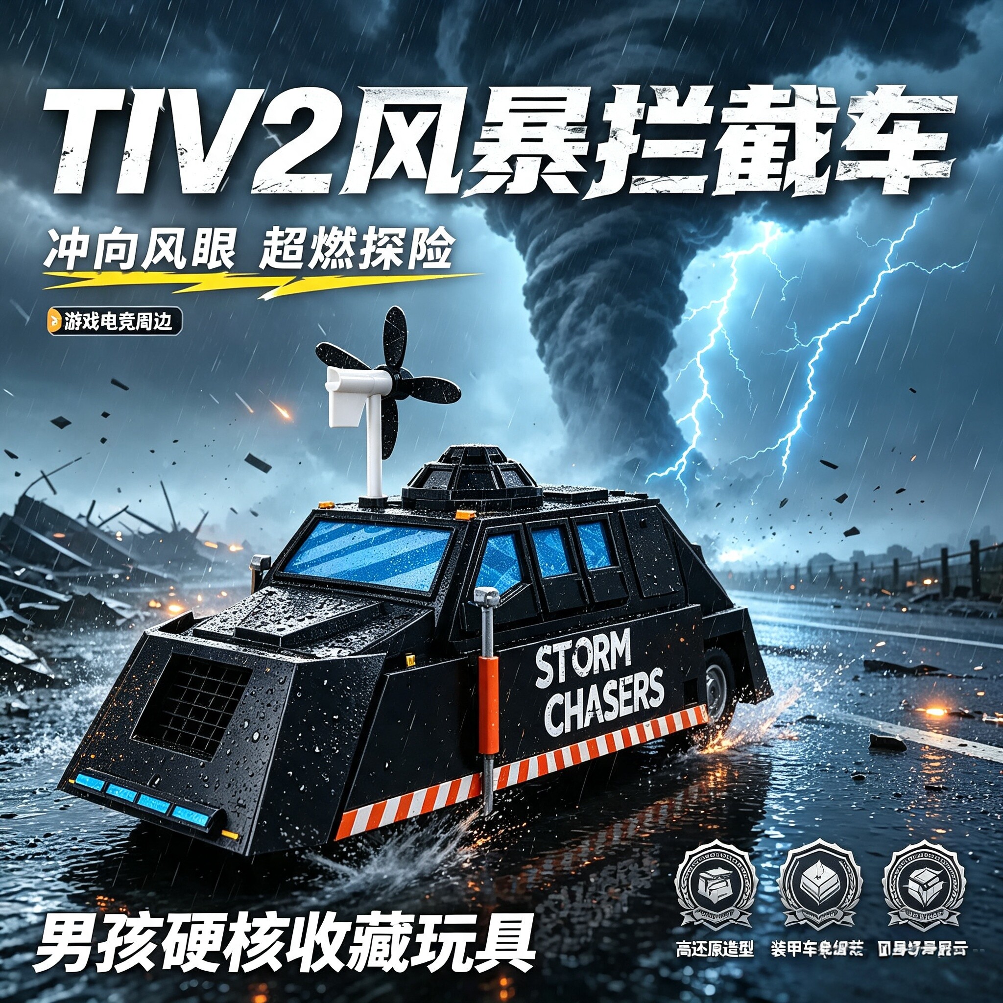 tiv2龙卷风拦截车风暴追逐者3D打印模型摆件儿童玩具车可移动部署 - 实物图