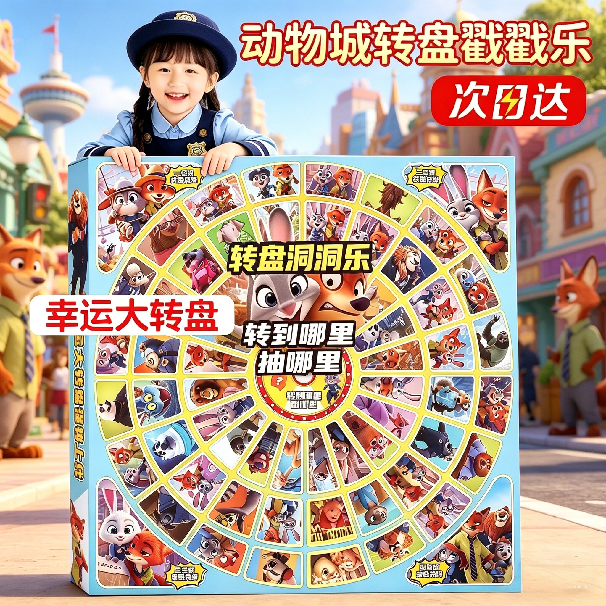 疯狂动物城洞洞乐大转盘洞洞乐幼儿园惊喜盲盒戳戳乐玩具六一礼物