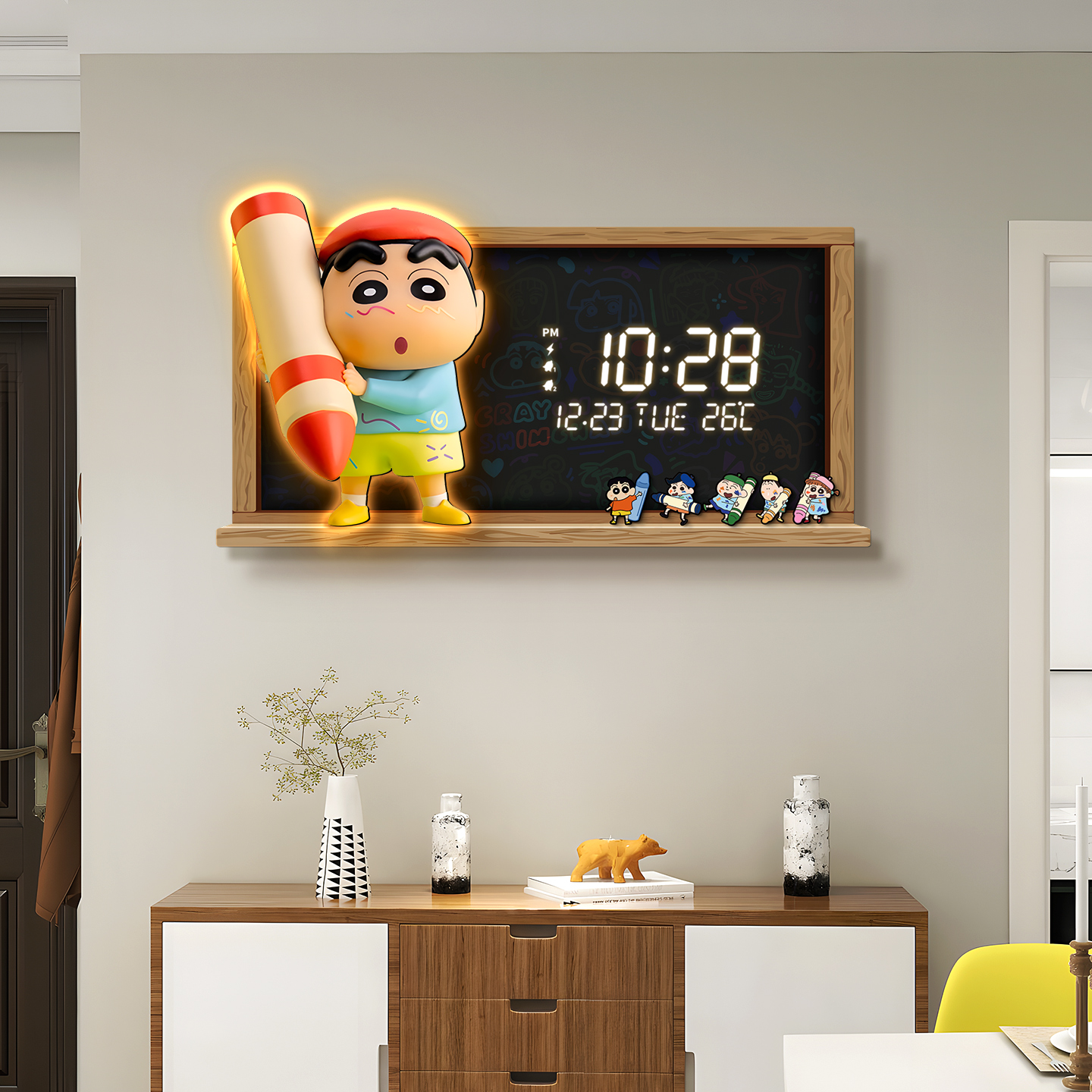 蜡笔小新创意挂钟客厅钟表家用艺术时钟2025新款卡通挂墙儿童房表