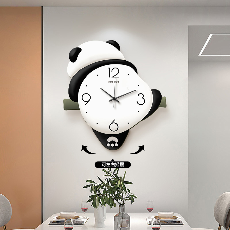 花花果赖熊猫挂钟客厅饭厅家用钟表摆钟2025新款挂墙创意时钟壁灯