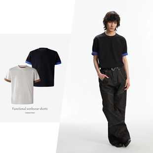 CSMY双色圆领短袖*4JUNKS*正反面撞色轻奢老钱短宽基础打底t恤