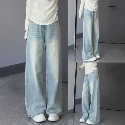 浅色阔腿牛仔裤女2025春季新款高腰显瘦宽松小个子大码垂感直筒裤