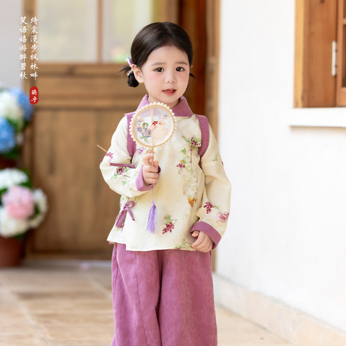 萌乎秋季新款国风汉服女童套装