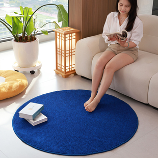 包豪斯蓝色圆形地毯高级感仿剑麻椅子垫客厅卧室电脑椅摇摇椅地垫