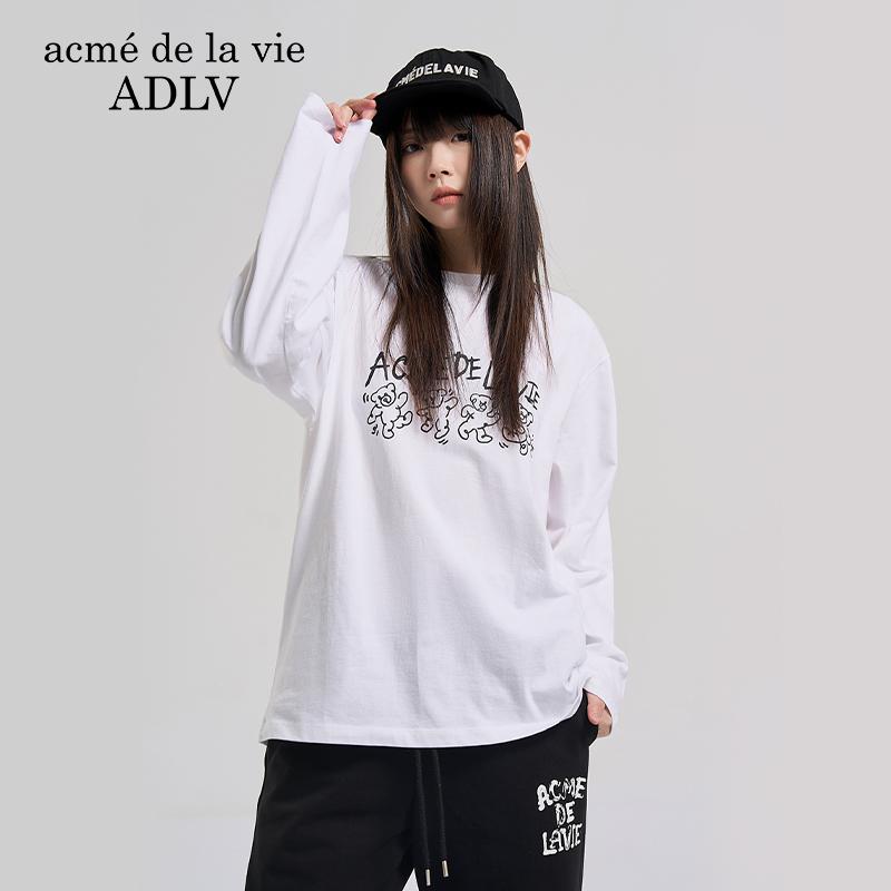 ADLV跳舞小熊印花长袖T恤春夏季25年新款纯棉男女士中性同款潮牌