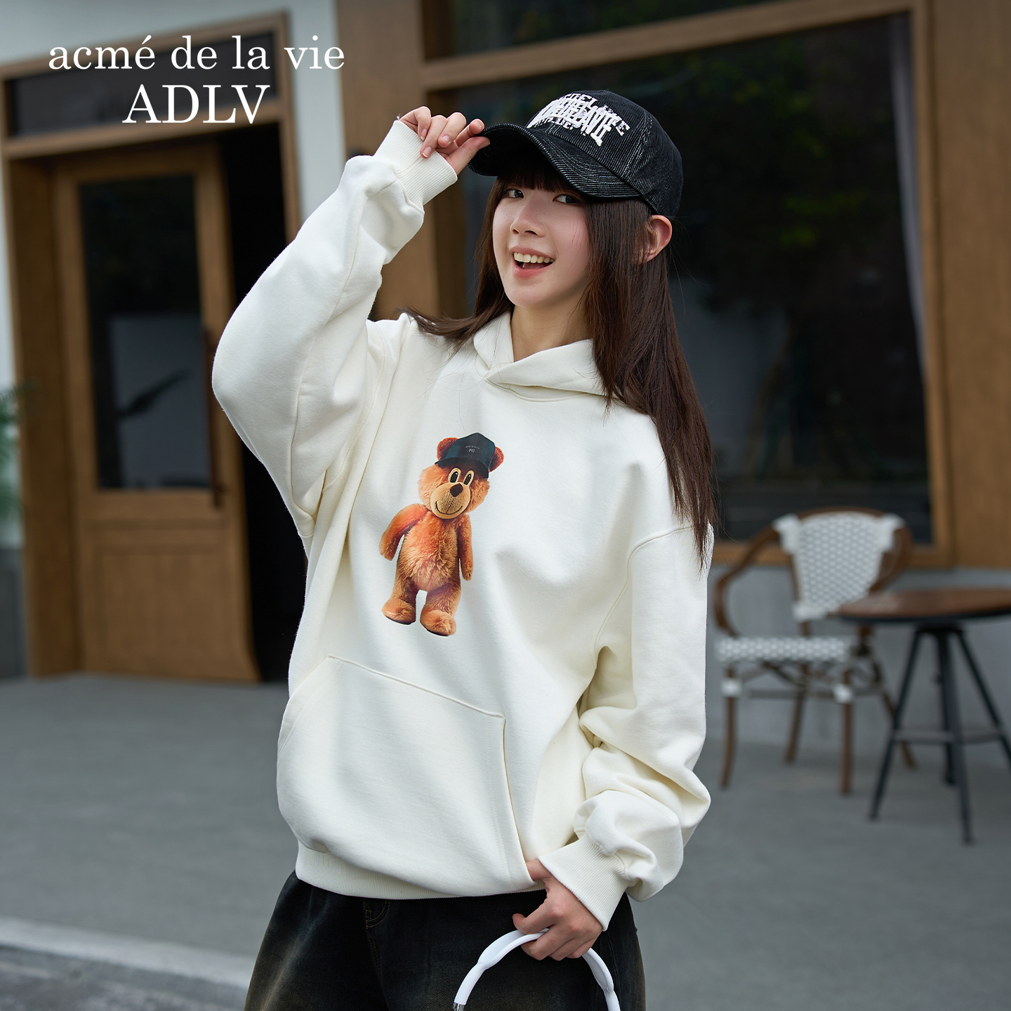 ADLV潮流印花连帽加绒卫衣