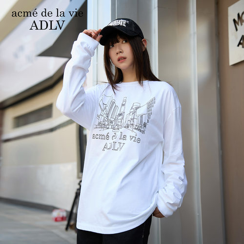 ADLV城市剪影印花长袖圆领T恤