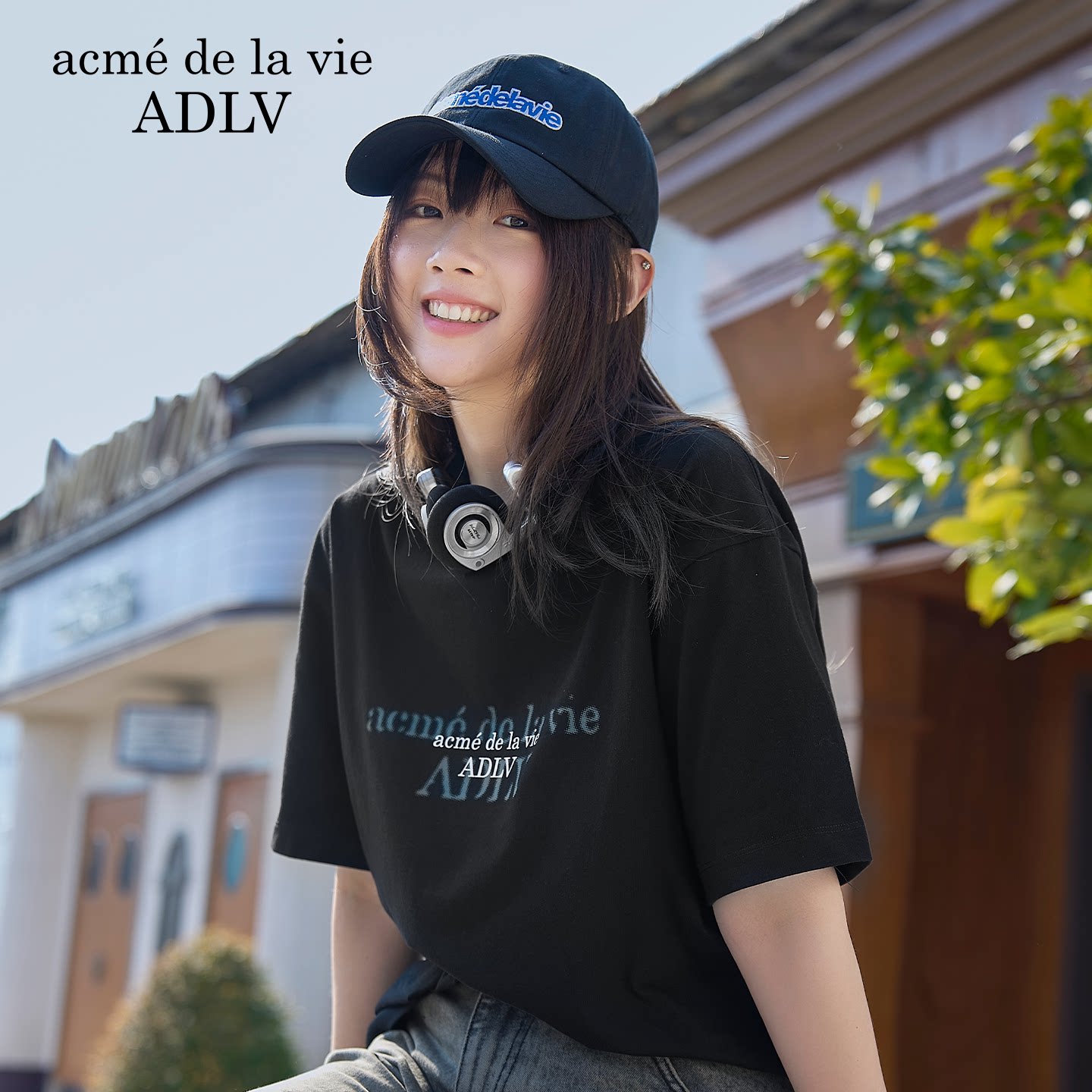 ADLV双层视觉LOGO印花短袖休闲风男女同款T恤2026年新款宽松上衣