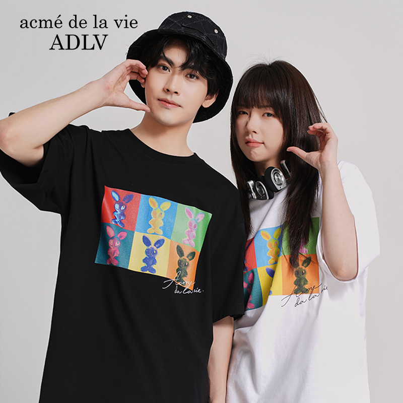 ADLV外星兔子印花短袖T恤2025春夏新款韩版潮流上衣男女百搭圆领