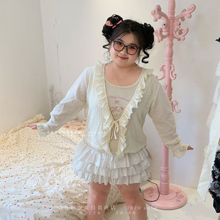 春田少女百货法式春款荷叶边长袖衫女设计感开衫大码胖妹妹外套