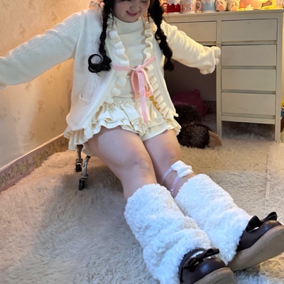 春田少女 原创保暖仿兔绒腿型显瘦白色腿套可爱少女Lolita堆堆袜