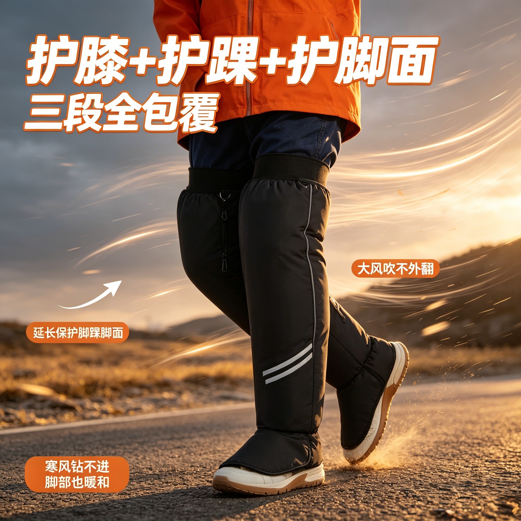 抗寒电动车护膝冬季加绒加厚摩托车防风防水保暖护脚踝护腿套反光