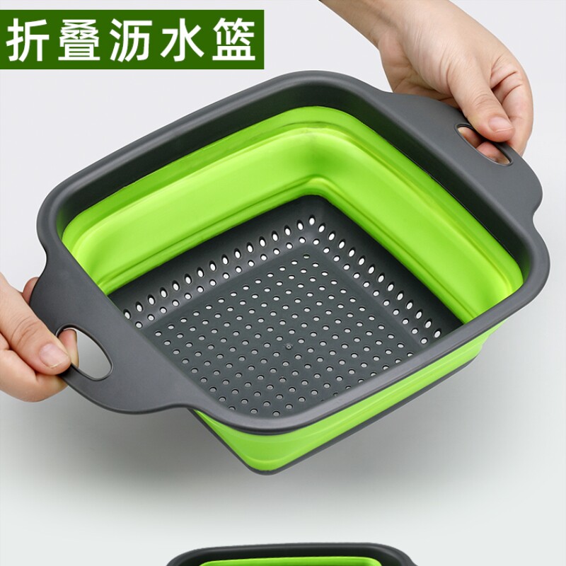 可折叠洗菜盆滤水篮折叠双层塑料伸缩沥水盘方形圆形洗菜蓝水果篮