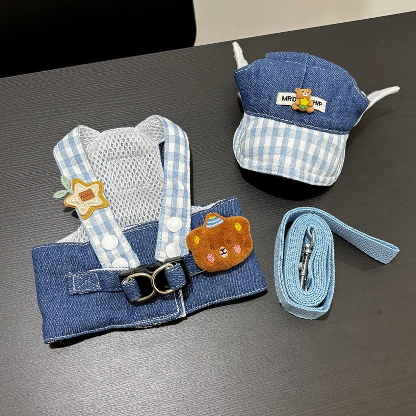 猫牵引绳防挣脱外出专用胸背牵引绳狗狗猫咪衣服小熊牛仔胸背