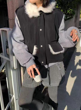 现～韩国东大门新款atmosphere2025秋冬气质百搭宽松翻领马甲外套