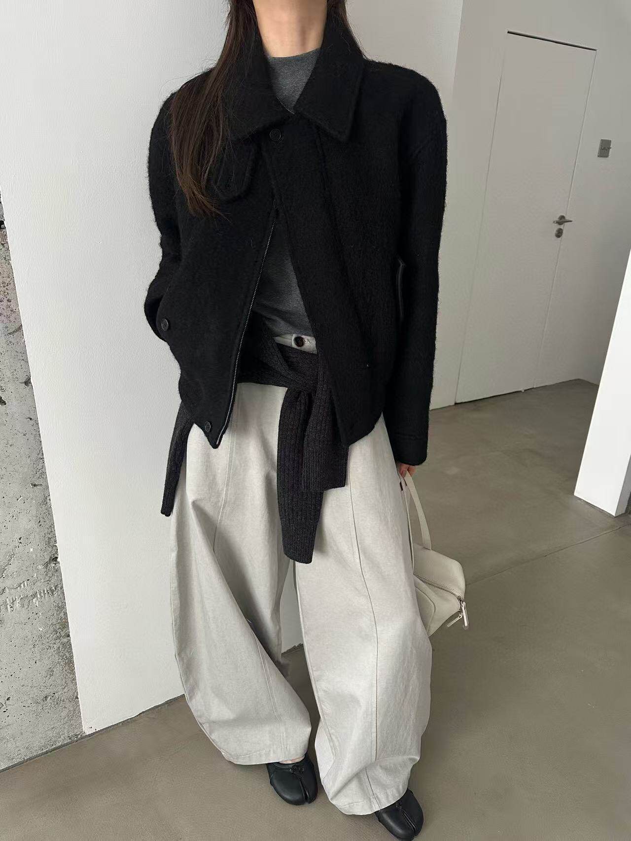 现~韩国正品新款helvetica2025秋冬简约百搭宽松短款羊毛外套女