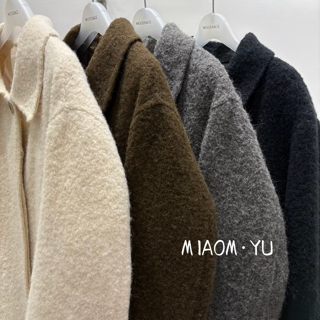 现～韩国正品新款woodsage百搭翻领中长款羊毛羊驼毛大衣外套女