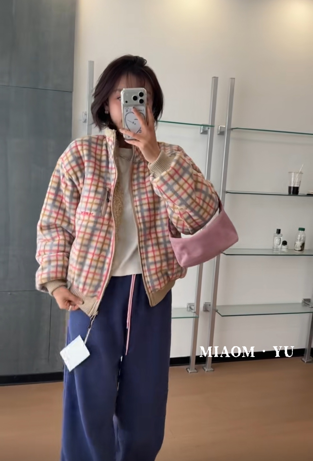 韩国东大门正品新款breathe25冬休闲风两面穿格子摇粒绒厚外套女