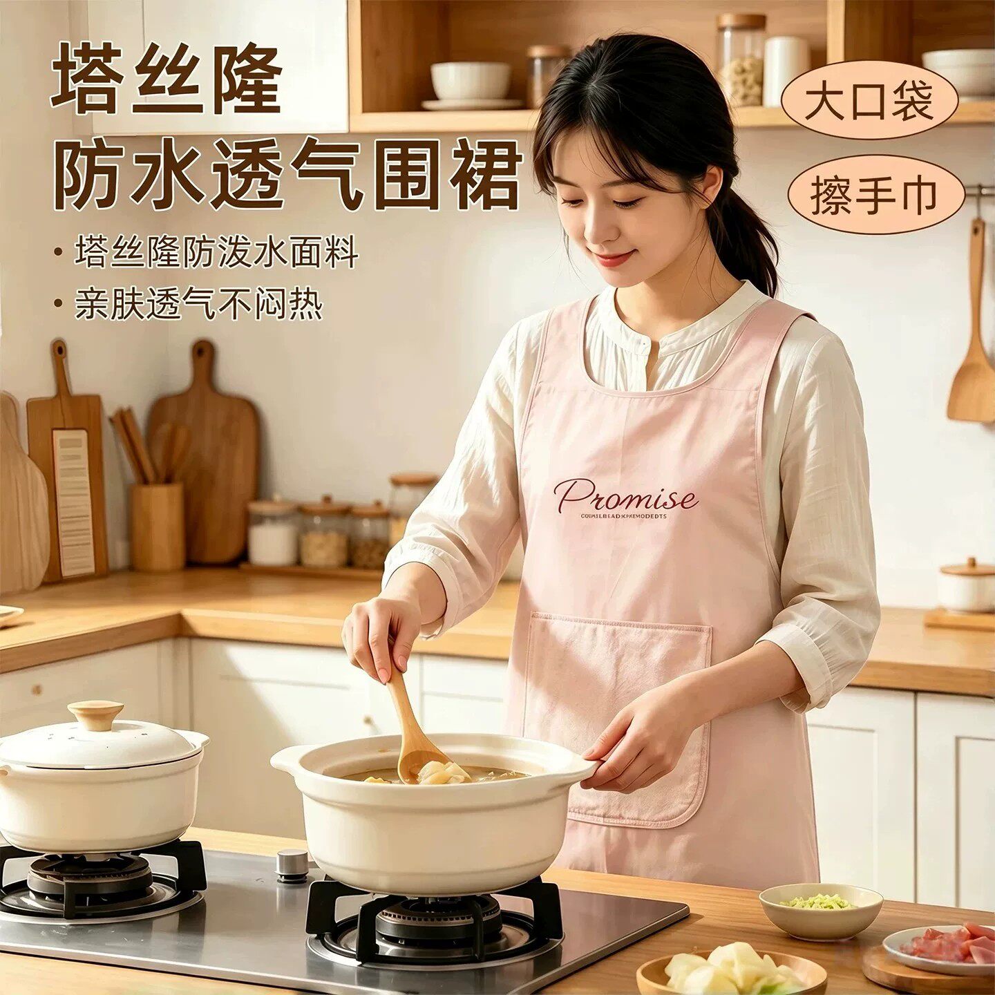 塔丝隆防水透气防油厨房围裙
