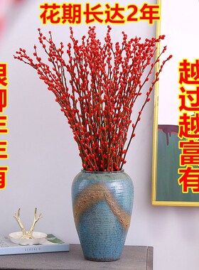 入户门口玄关装饰品银柳真花鲜枝客厅干花摆件红色年宵花卉水培植