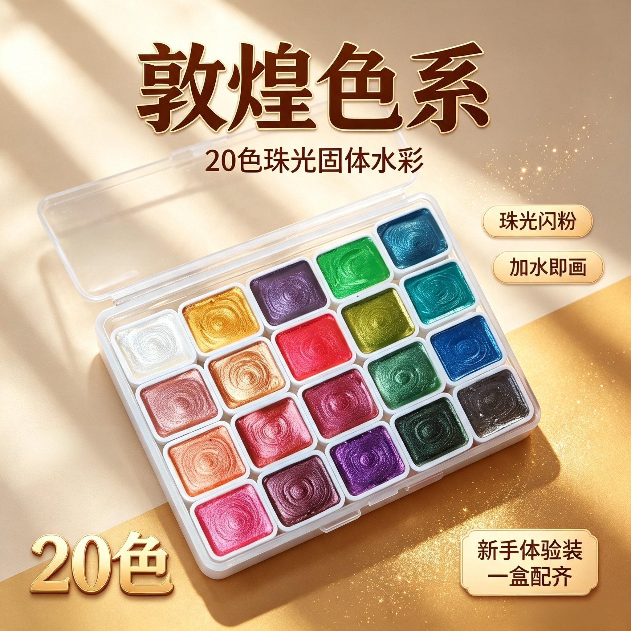 敦煌矿物质珠光固体水彩颜料美甲缠花黏土染色美术绘画工具套装ES