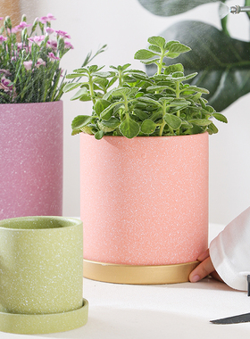 花盆陶瓷带托盘ins创意简约多肉兰花大号直筒盆栽容器包邮特价