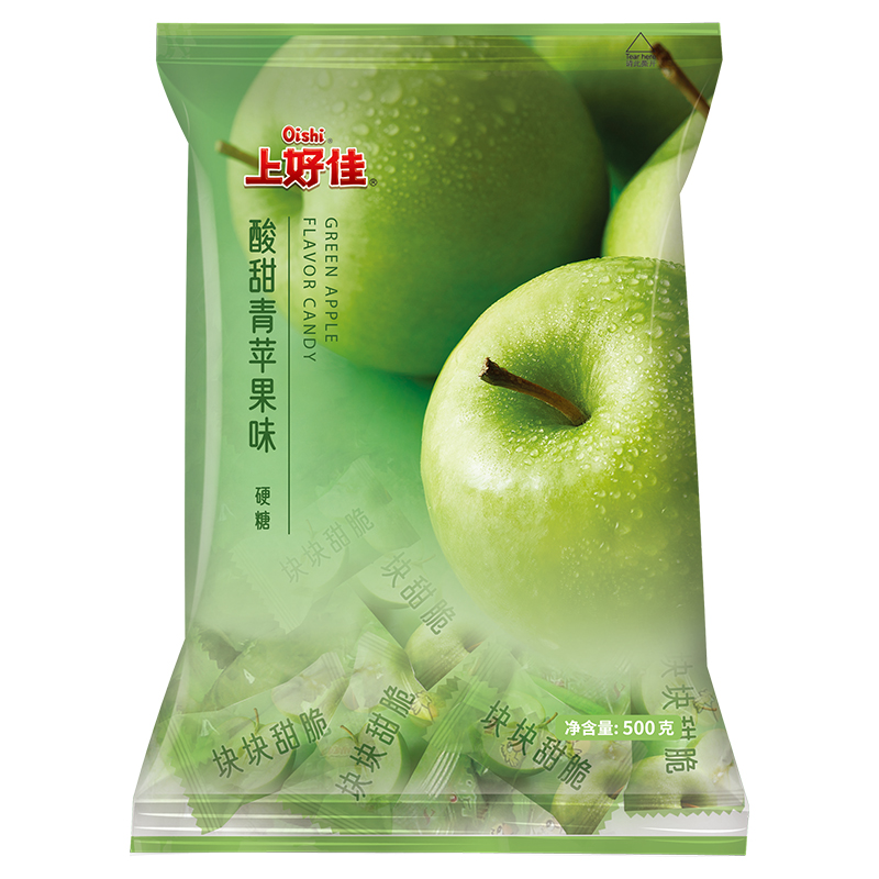 7-8月产上好佳水果硬糖500g大袋装青苹果味水果汁糖 结婚庆