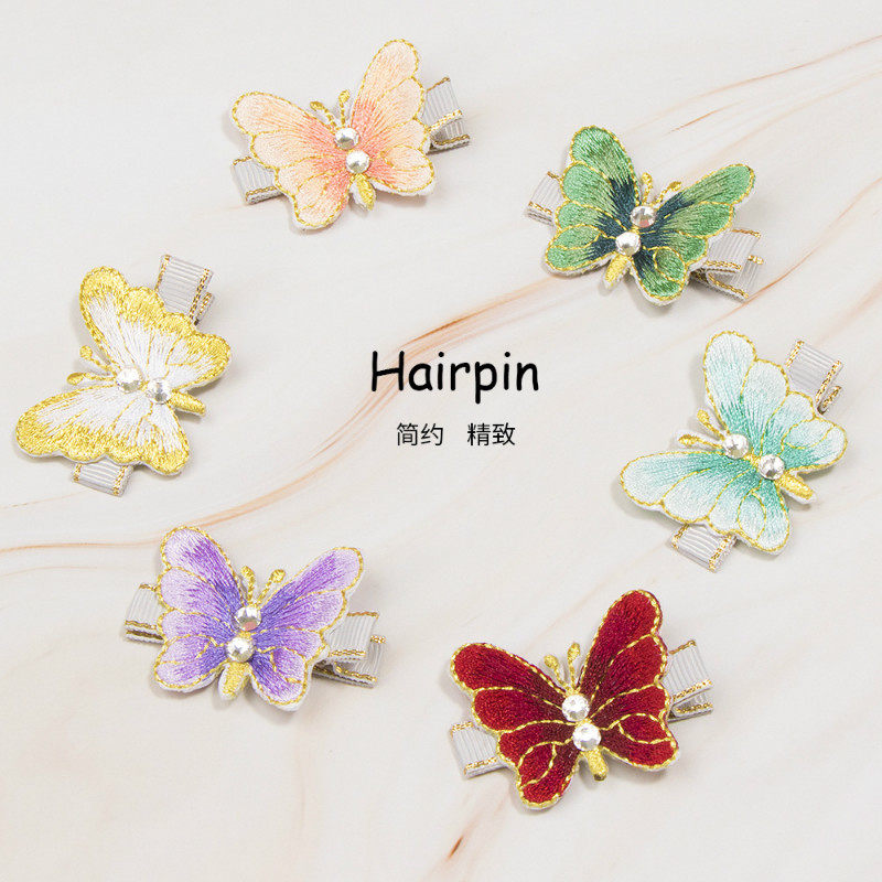 纯手工儿童发夹古风刺绣蝴蝶结发卡婴儿头边夹小宝宝刘海夹子BB夹