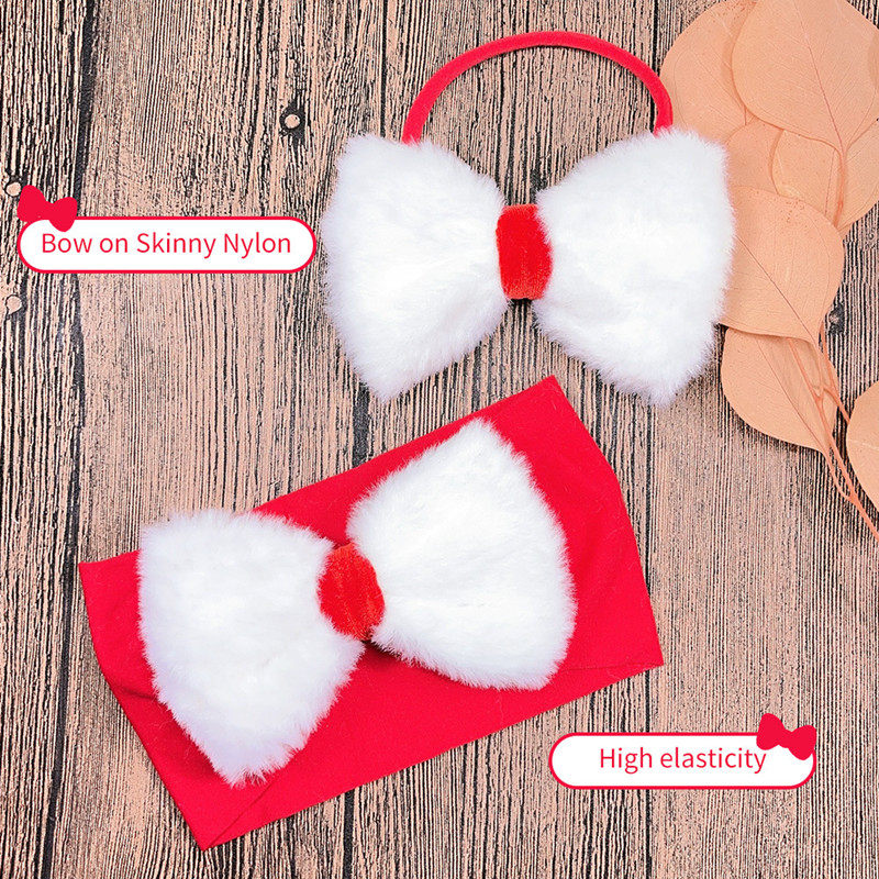 婴儿头带红色毛毛大蝴蝶结发带冬季新款宽边新生宝宝发箍无痕发带