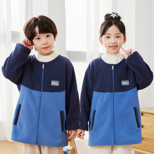 儿童羽绒服罩衣冬季摇粒绒前开口拉链外穿护衣中大童校服棉袄防脏
