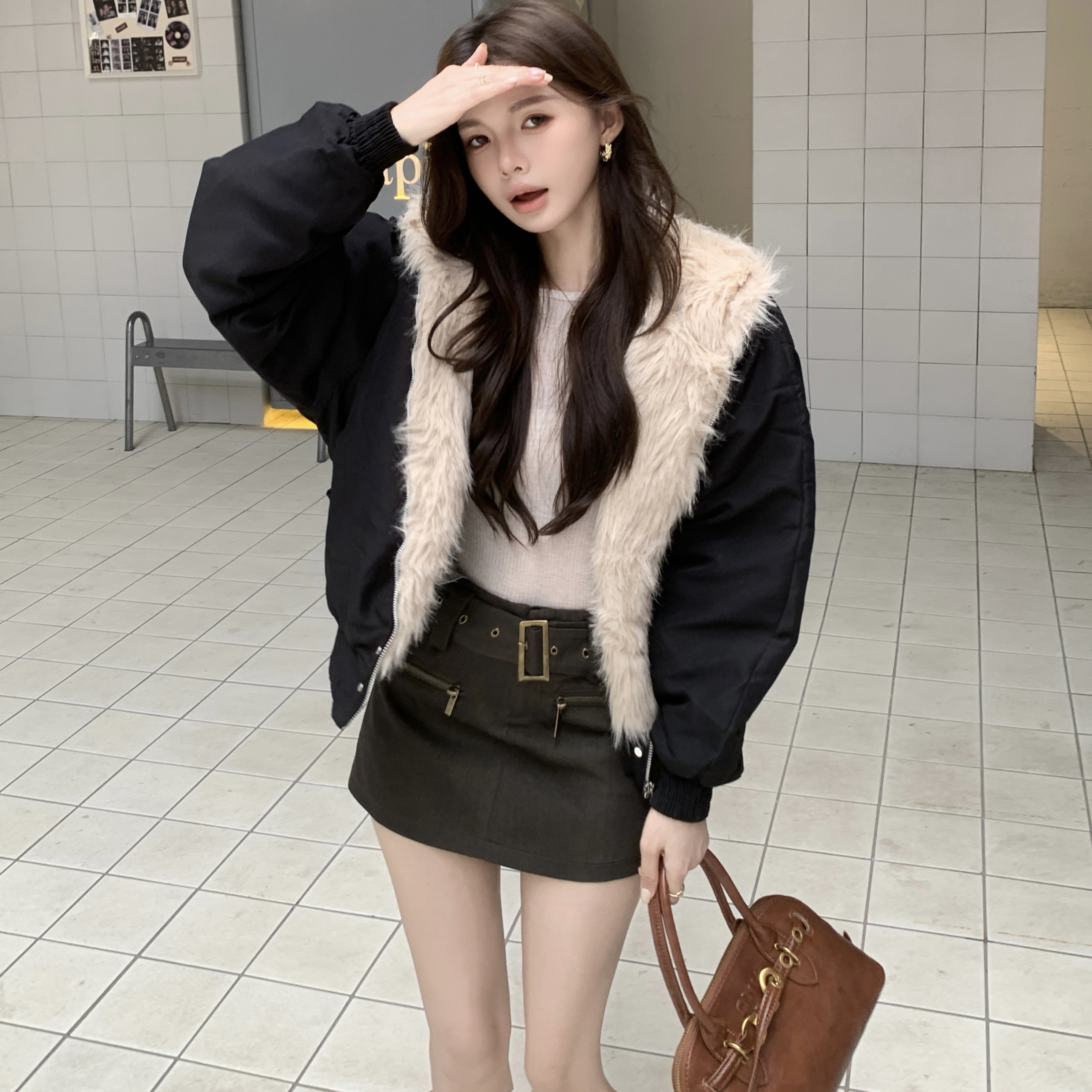 美式毛绒外套男女情侣潮牌座山雕