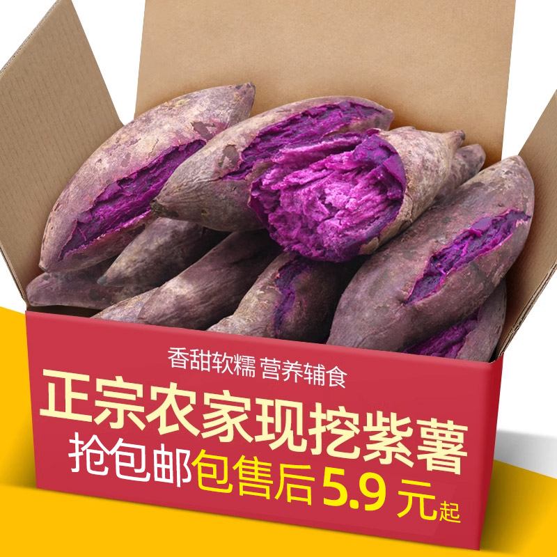 【香甜紫薯】沙地紫薯5-9斤新鲜紫罗兰红薯蜜薯紫地瓜蔬菜批发-封面