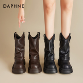 达芙妮美拉德马丁靴女2025新款 秋冬拉链裤 管棕色短靴厚底西部靴子