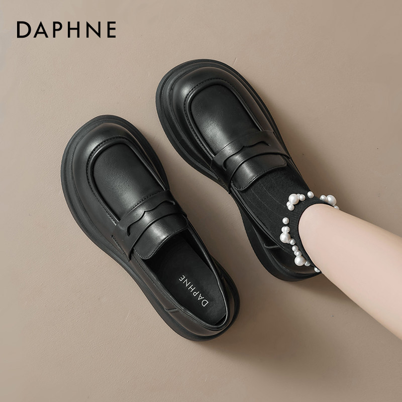 达芙妮黑色厚底乐福鞋女2026春季百搭哑光小皮鞋配裙子日系jk单鞋,女鞋,深口单鞋,淘宝优惠券,粉丝福利购,淘宝优惠卷