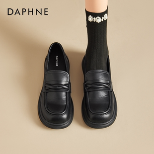 一脚蹬单鞋 达芙妮黑色乐福鞋 厚底百搭英伦风小皮鞋 春季 女2026新款