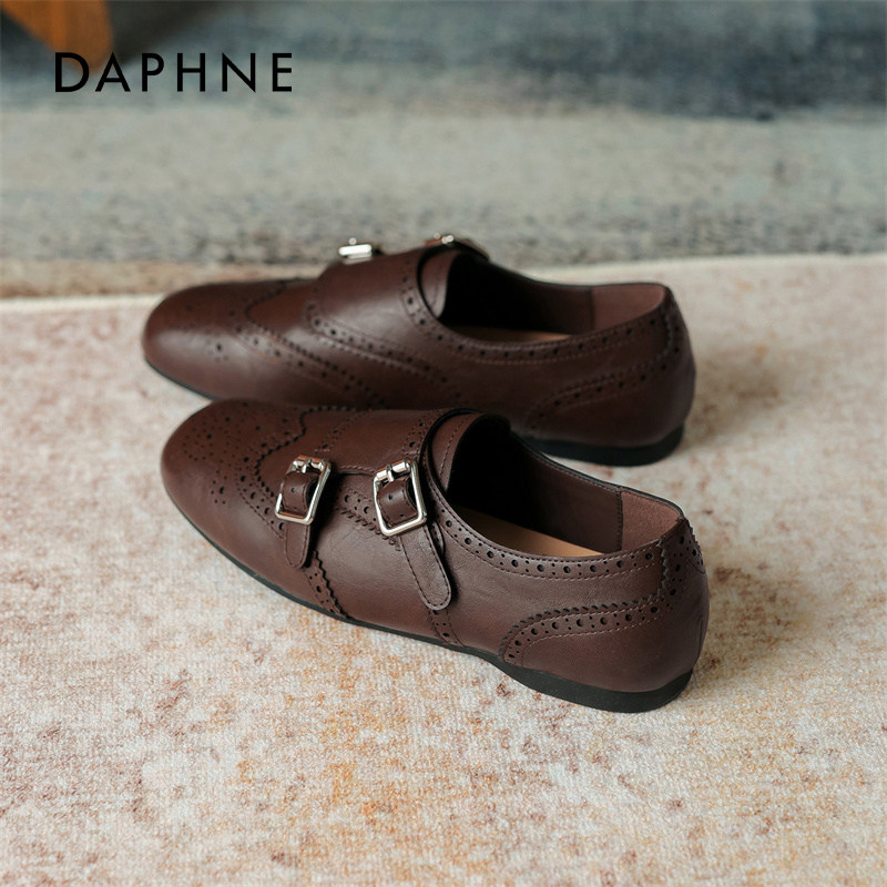 达芙妮棕色乐福鞋女款2026春季新款复古平底小皮鞋巴洛克浅口单鞋,女鞋,深口单鞋,淘宝优惠券,粉丝福利购,淘宝优惠卷