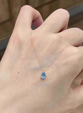 海蓝宝mini水滴吊坠项链女夏日轻奢精致锁骨链小众设计高级感颈饰